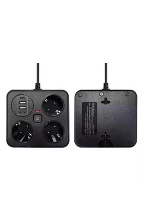 Evimdeyokyok Akım Korumalı Anahtarlı Priz - 3X Priz - 2X Usb - 2X Type-C - 2 Mt Kablo Hızlı Şarj Özellikli Siyah