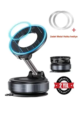Psgt Araç içi /Her Yerde Kullanılabilen Magsafe Kilitli Vakum Telefon Tutucu 360° + 2adet Metal Halka