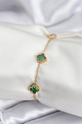 Dodes 316L Çeli̇k Gold Renk Yeşi̇l Baby Boy Yonca Kadın Bi̇lekli̇k
