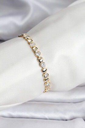 Sorvi̇enne 14K Gold Renk Kaplama Zi̇rkon Taşlı Cm Kadın Bi̇lekli̇k