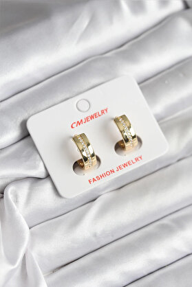 Tonasstore 14K Gold Renk Kaplama Zi̇rkon Taşlı Halka Model Cm Kadın Küpe