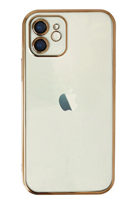 Buti̇k İphone 12 Kılıf Lensli̇ Si̇li̇kon - Gold-(5796)