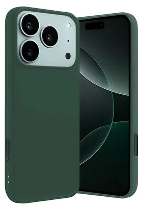 Buti̇k Apple İphone 17 Pro Nano İçi̇ Kadi̇fe Si̇li̇kon - Koyu Yeşi̇l-(5796)