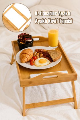 Porsima PBT-054 Katlanır Ayaklı Bambu Yatak Keyif Tepsisi Portatif Tepsi
