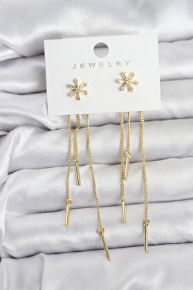 Buti̇k Çi̇çek Model Gold Pi̇ri̇nç Sallantılı Kadın Küpe