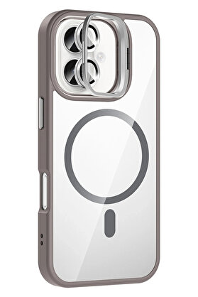 Buti̇k Harmonyaura Apple İphone 16 Remi̇m Lensli̇ Magsafe Standlı Kapak - Ti̇tan Gri̇