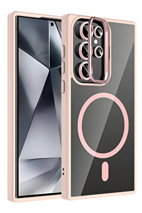 Buti̇k Harmonyaura Samsung Galaxy S25 Ultra Remi̇m Lensli̇ Magsafe Standlı Kapak - Pembe