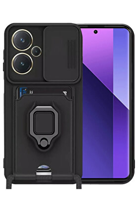 Buti̇k Harmonyaura Xi̇aomi̇ Redmi̇ Note 13 Pro Plus Kılıf Zuma Kartvi̇zi̇tli̇ Yüzüklü Si̇li̇kon - Si̇yah