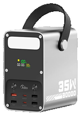 Buti̇k J52 80.000 Mah Di̇ji̇tal Şarj Göstergeli̇ Led Işıklı 35W Pd Powerbank - Gümüş-(5796)