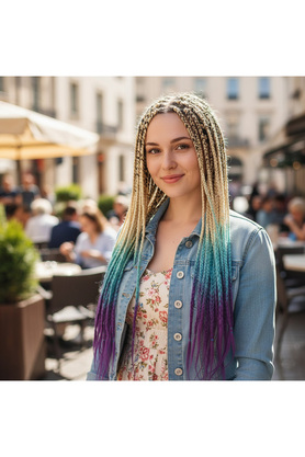 Kessy Peruk Afrika Örgüsü Ve Rasta İçin Sentetik Ombreli - Platin / Turkuaz Mavi / Açık Mor