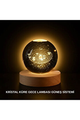 Home Ahşap Standlı Led Kristal Küre Lazer İşlemeli Dekoratif Obje