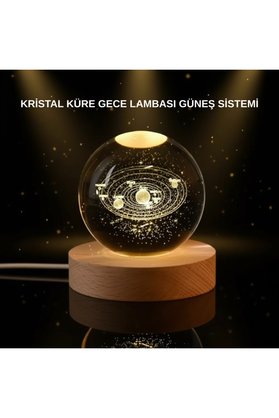 Prativas Led Işıklı Kristal Küre Ahşap Standlı Dekoratif Gezeg Model