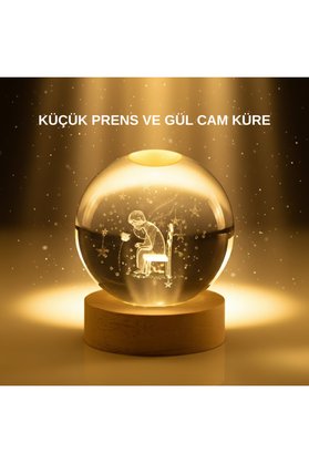 Home Küçük Prens Cam Küre Usb Işıklı Ahşap Standlı Büyük Boy