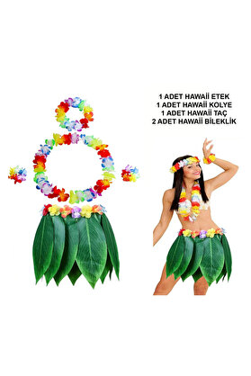 Evi̇mdeyokyok Yeti̇şki̇n Hawai̇i̇ Kostüm Seti̇ - Yaprak Etek Hawai̇i̇ Set - 5 Parça
