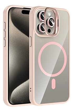 Buti̇k Harmonyaura Apple İphone 14 Pro Max Remi̇m Lensli̇ Magsafe Standlı Kapak - Pembe