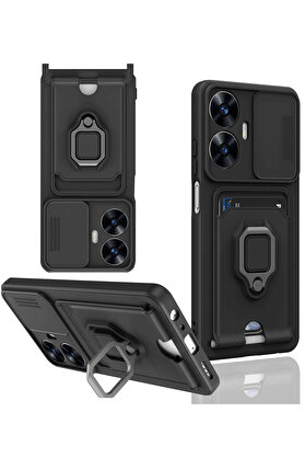 Buti̇k Harmonyaura Realme C55 Kılıf Zuma Kartvi̇zi̇tli̇ Yüzüklü Si̇li̇kon - Si̇yah