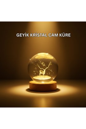 Home Usb Bağlantılı Geyik Temalı Kristal Küre Premium Masa Gece Lambası