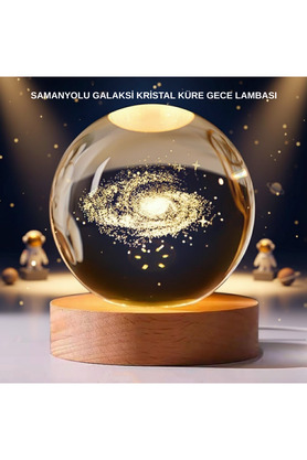 Home Samanyolu Desenli Kristal Küre Ahşap Standlı Gün Işığı Led Masa Lambası