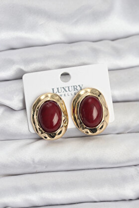 Buti̇k Bordo Renk Oval Vi̇ntage Pi̇ri̇nç Kadın Küpe
