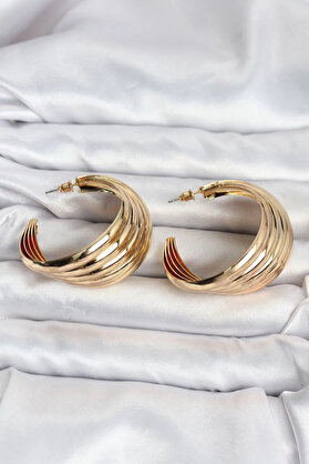 Buti̇k 316L Çeli̇k Gold Renk Yarım Halka Model Kadın Küpe
