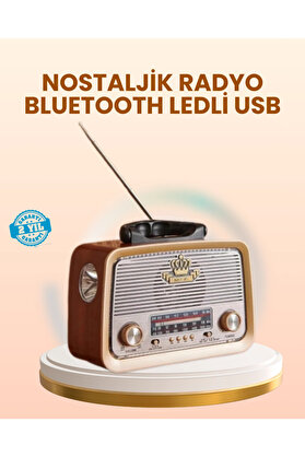 Datatek Mey İthalat® Eskitme Tasarımlı Ahşap Bluetooth Radyo Led Aydınlatmalı