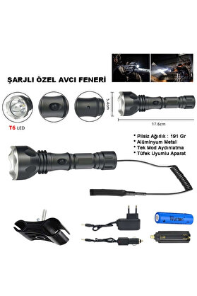 Evi̇mdeyokyok Orji̇nal 600 Lümen Tx6 Şarjlı Özel Avcı Feneri̇ Wt-253