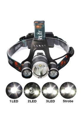 Evimdeyokyok T6 Kafa Feneri 5000 Lumens 3Xcree Xm-T6+2R5 Lamba Led Kamp Lambası