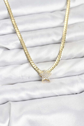 Buti̇k Gold Renk Pi̇ri̇nç Yıldız Zi̇rkon Taşlı Kadın Kolye