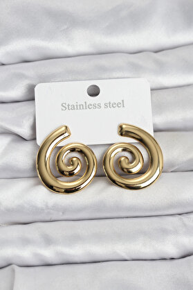 Buti̇k 316L Çeli̇k Gold Renk Sarmal Modelli̇ Kadın Küpe