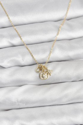 Evimdeyokyok Pirinç Gold Renk Minimal Charmlı Kadın Kolye Tj-Bko10803