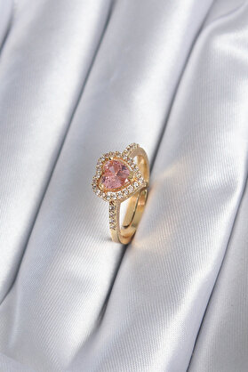 Evi̇mdeyokyok Pi̇ri̇nç Gold Renk Pembe Zi̇rkon Taş Kalp Charm Model Kadın Yüzük Tj-Byk2860