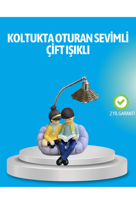 Buti̇k Romanti̇k Çi̇ft Fi̇gürlü Okuyan Çi̇ft Masa Lambası Dekorati̇f Led Aydınlatma