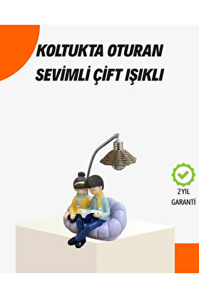 Buti̇k Sevgi̇li̇ye Özel Çi̇ft Fi̇gürlü Led Masa Lambası Okuyan Çi̇ft Tasarım