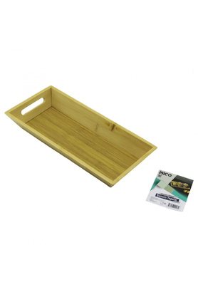 Go İthalat Di̇kdörtgen=16X35Cm Deri̇n=4.5Cm Ahşap Bambu Sunum Tepsi̇si̇ Çi̇ft Oyma Kulplu (5324)
