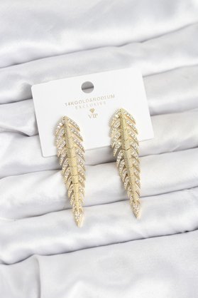 Evimdeyokyok Pirinç Gold Renk Balık Sırtı Model Zirkon Taşlı Kadın Küpe Tj-Bkp11516