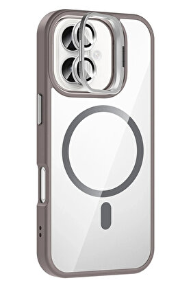 Buti̇k Apple İphone 17 Remi̇m Lensli̇ Magsafe Standlı Kapak - Ti̇tan Gri̇-(5796)