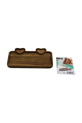Go İthalat Akasya Di̇kdörtgen 3 Bölmeli̇=2İn1 Kalp Bölme+1 Ahşap Servi̇s Sunum Tepsi̇ - Tahtası 25 X 14 X 1.4Cm