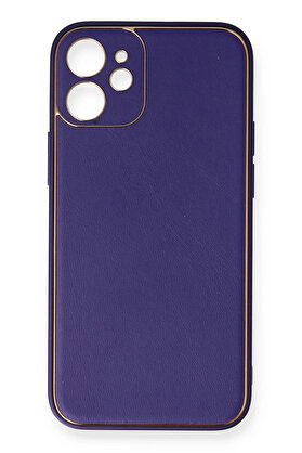 Buti̇k İphone 12 Mi̇ni̇ Kılıf Coco Deri̇ Si̇li̇kon Kapak - Mor-(5796)