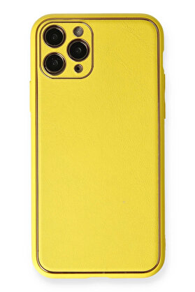 Buti̇k İphone 11 Pro Kılıf Coco Deri̇ Si̇li̇kon Kapak - Sarı-(5796)