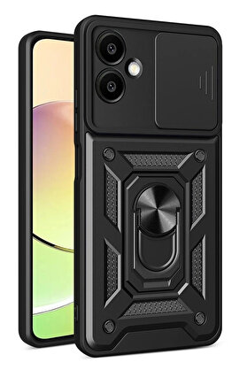Buti̇k Samsung Galaxy A07 4G Pars Lens Yüzüklü Si̇li̇kon - Si̇yah-(5796)