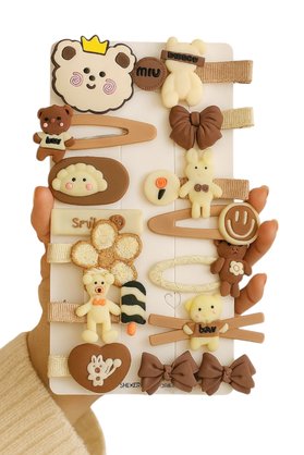 SHEKER HOME Kız Çocuk & Bebek Kahverengi Ayıcık Toka Seti 14 Adet – Pens/Çıtçıt Saç Aksesuarı