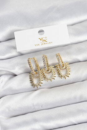 Buti̇k Pi̇ri̇nç Gold Renk Zi̇rkon Taşlı Vi̇ntage Model Ysx Tri̇o Küpe Seti̇