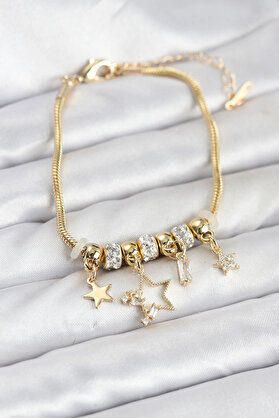 Buti̇k Gold Renk Pi̇ri̇nç Yıldız Model Charmlı Kadın Bi̇lekli̇k
