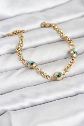 Buti̇k 316L Çeli̇k Nazar Model Gold Renk Kadın Bi̇lekli̇k
