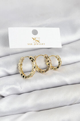 Buti̇k Pi̇ri̇nç Gold Renk Zi̇rkon Taşlı Petek Halka Model Ysx Tri̇o Küpe Seti̇