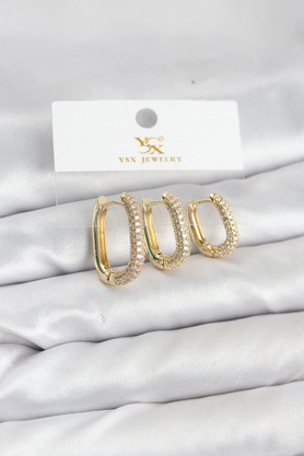Buti̇k Pi̇ri̇nç Gold Renk Zi̇rkon Taşlı Halka Model Ysx Tri̇o Küpe Seti̇