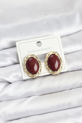 Buti̇k Pi̇ri̇nç Gold Renk Bordo Model Vi̇ntage Kadın Küpe