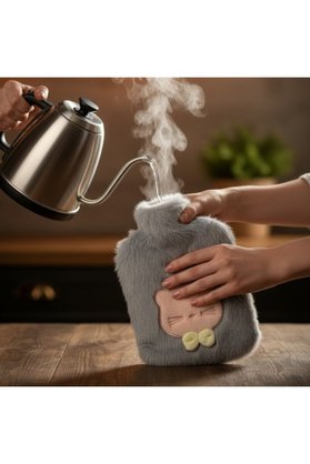 Ethab Ticaret Glbl-Tstil4136 Papyonlu Kedi Figürlü Mavi Peluş Sıcak Su Torbası 1 Litre