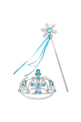 Shilania Mavi Taşlı Elsa Çocuk Taç Ve Kar Temalı Kurdeleli Elsa Asası Sopası Nessiworld