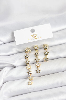 Buti̇k Pi̇ri̇nç Gold Renk Yıldız Model Ysx Tri̇o Küpe Seti̇